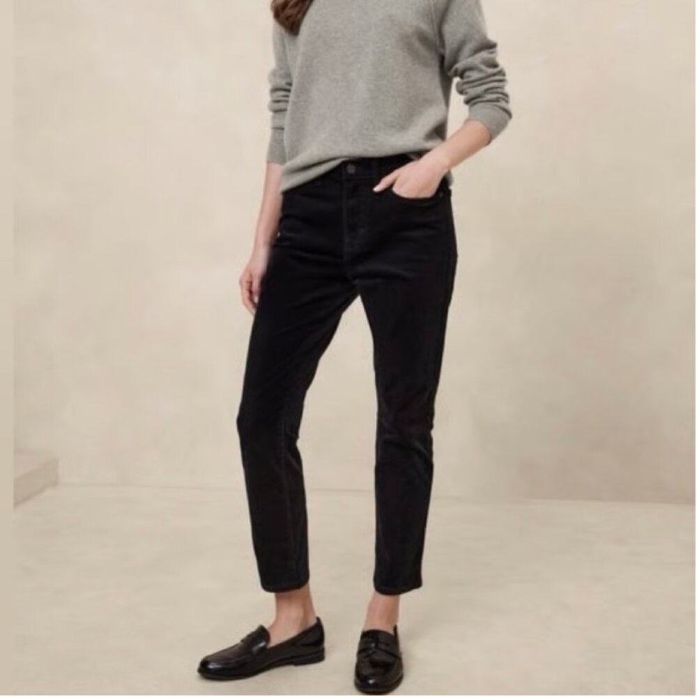 Banana Republic Black high-rise ankle-length petite slim corduroy pants